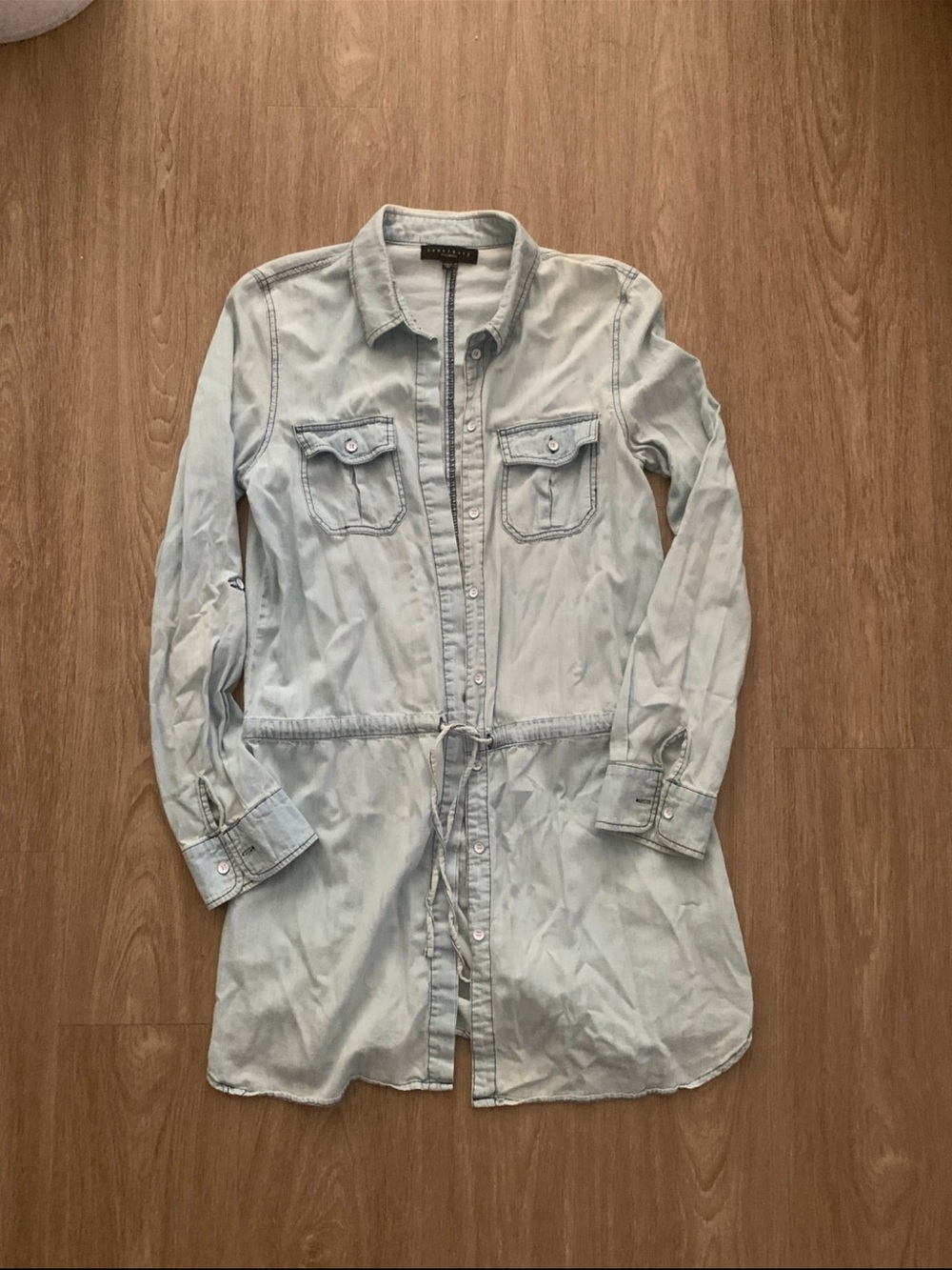 Splendid Women’s Light Wash Denim Shirt Jacket with Drawstring Waist